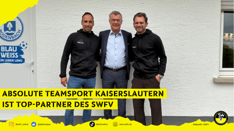 v.l.n.r.: Marco Laping (Geschäftsführer Absolute Teamsport Kaiserslautern), Thomas Bergmann (SWFV-Präsident) und Sascha Draudt (Geschäftsführer Absolute Teamsport Kaiserslautern)