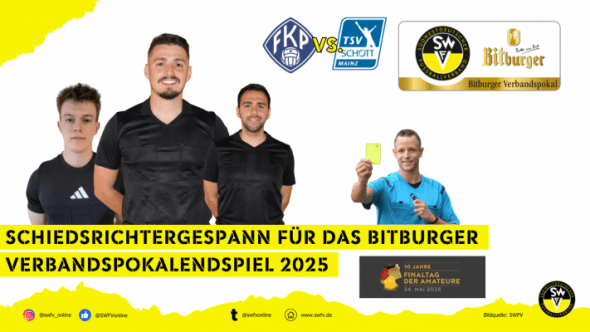 Die Schiedsrichter v.l.n.r: Kacper Spychala (SR-Assistent), Benedikt Steitz (Schiedsrichter), Felix Zirbel (SR-Assistent) und Carsten Gassmann (4. Offizieller)