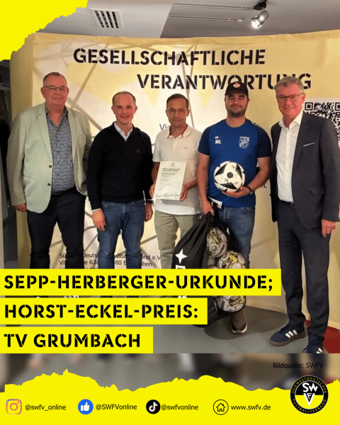 Sepp-Herberger-Urkunde; Horst-Eckel-Preis: TV Grumbach Sepp-Herberger-Urkunde; Horst-Eckel-Preis: TV Grumbach