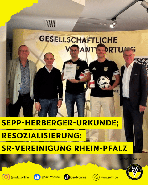 Sepp-Herberger-Urkunde; Resozialisierung: Schiedsrichtervereinigung Rhein-Pfalz Sepp-Herberger-Urkunde; Resozialisierung: Schiedsrichtervereinigung Rhein-Pfalz